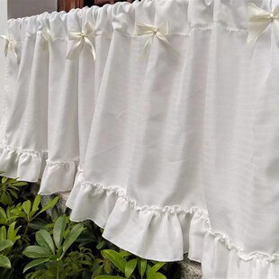 法式 复古白色窗幔帘头不透白纱帘头少女纱帘透光不透人卧室飘窗帘