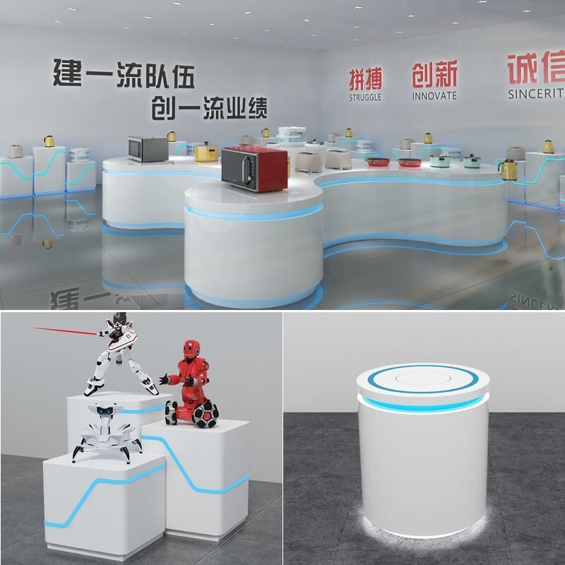 科技异形体验桌无人机创意发光旋转架多边展示柜圆形展示台中岛柜