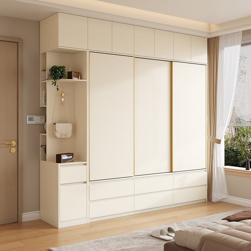 定制实木推拉门衣柜加高2.5/2.6/2.8/3米分段式家用卧室大衣橱柜