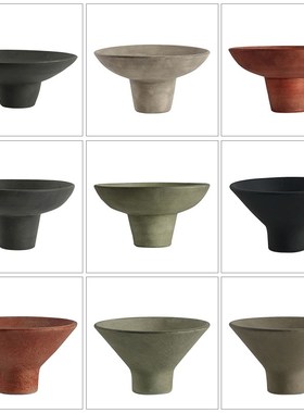 简约现代侘寂风陶瓷高脚果盘摆件样板间酒店餐厅客厅茶几桌面摆设