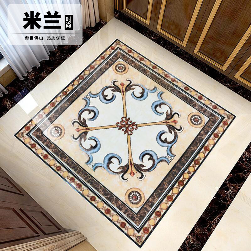 客厅拼花地砖玄关入户走廊过道镀金抛晶砖拼花瓷砖欧式800X800