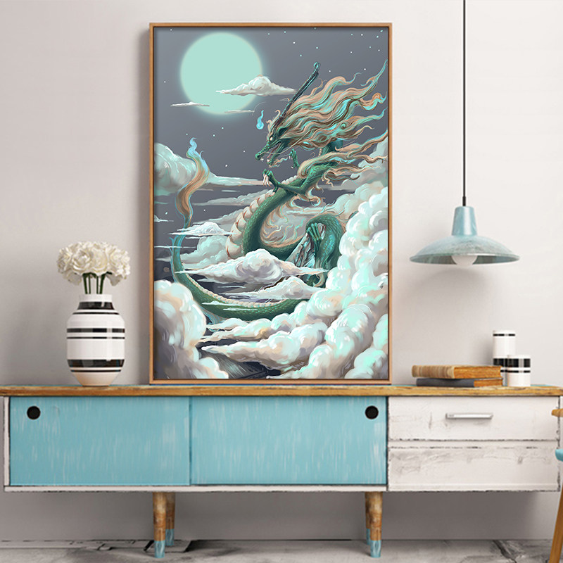 龙腾万里祥瑞 diy数字油彩画传统生肖龙手绘涂色填色油画龙腾盛世