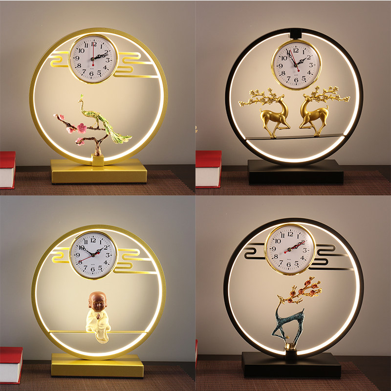 钟表小鹿台灯触摸床头灯卧室摆件创意个性遥控usb多功能智能台灯