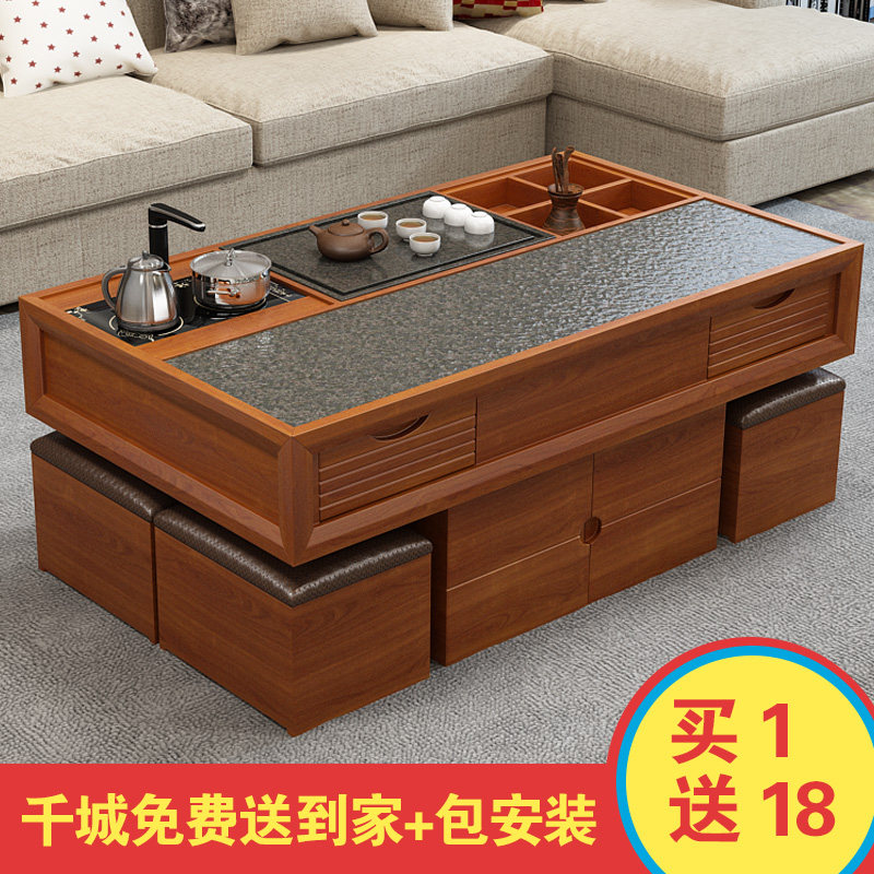 小户型阳台卧室火烧石功夫茶几中式茶桌椅组合多功能泡茶台茶艺桌