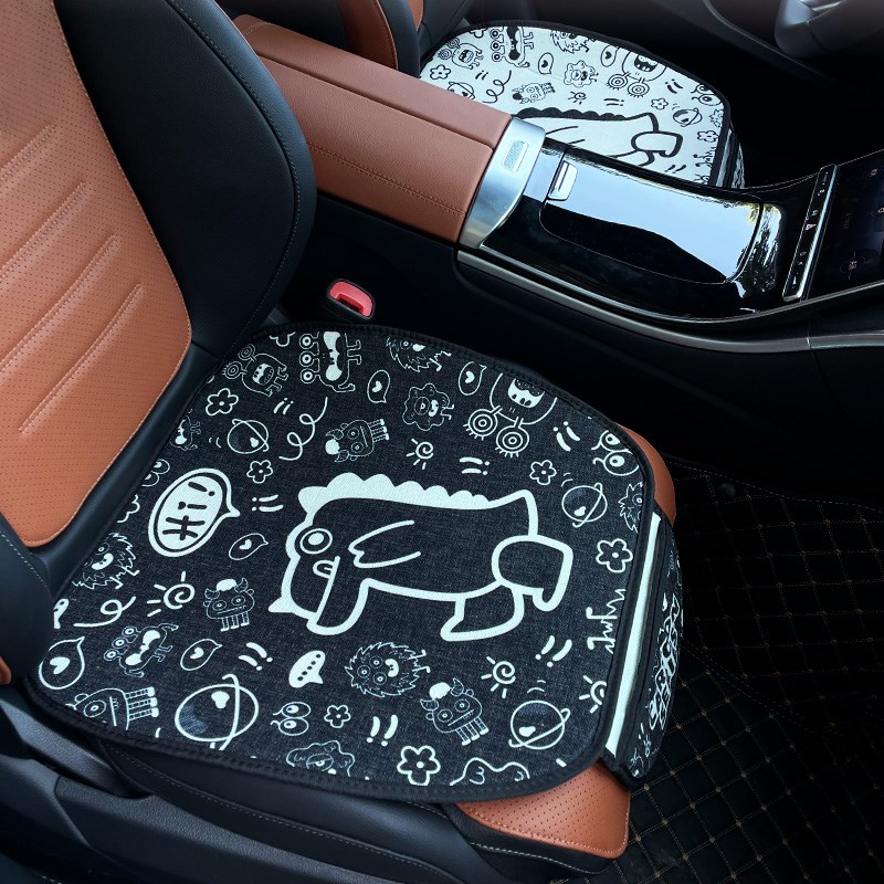 汽车坐垫夏季暖垫透气棉麻简约通用座椅垫创意小恐龙单片车载座垫