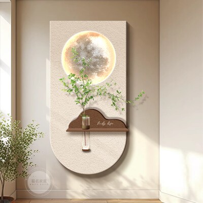 奶油风可水培绿植玄关装饰画立体砂岩走廊过道挂画入户客厅壁灯画