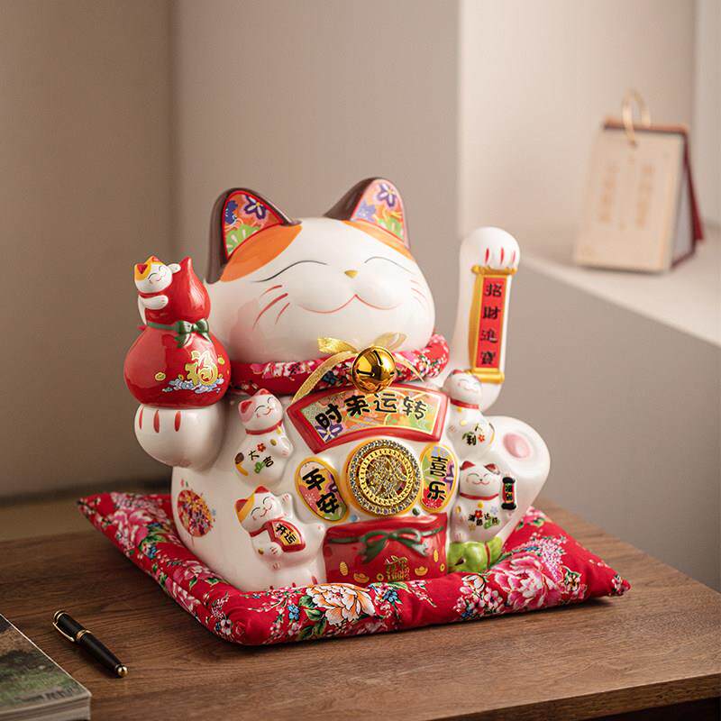精致摇手招财猫摆件 电动电池自动招手特大号中号小号新款不掉色