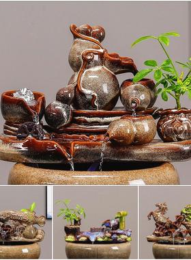 增氧器养鱼过滤器中式乡村室外庭院石槽陶瓷鱼缸流水造景招财摆件