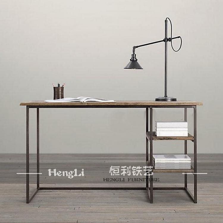 实木电脑桌台式家用复古简约现代书桌LOFT风格办公桌办公桌电脑台