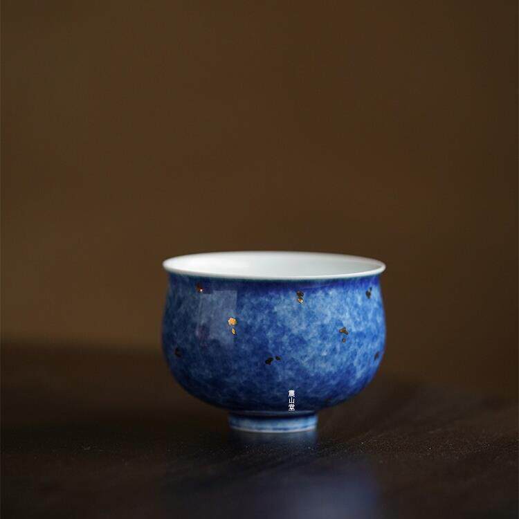 震山堂手工大号主人杯单个茶杯洒蓝洒绿釉创意紫色陶瓷杯品茗杯