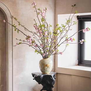 玄关客厅金马玉堂开运摆件花瓶餐桌插花鎏金富贵聚宝瓶乔迁礼