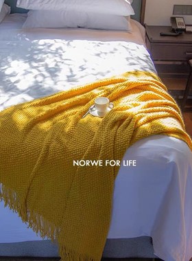 高级感橙色系针织毯沙发毯子盖毯午睡毯民宿床旗床尾巾网红装饰毯