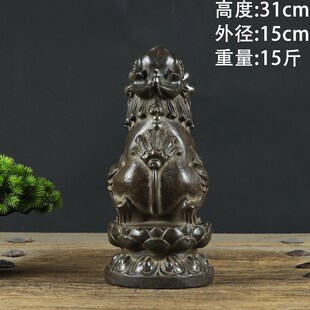 中式复古天然青石浮雕莲花座望天吼朝天吼瑞兽貔貅麒麟石雕摆件