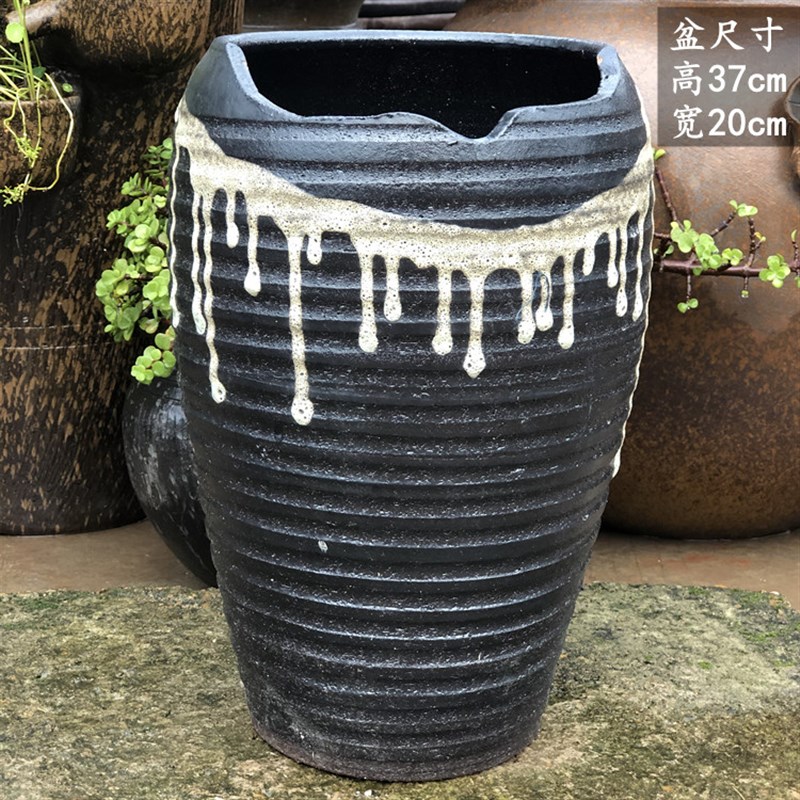 手工陶罐花盆大号切口紫砂土陶盆粗陶绿萝盆大口盆景盆多肉花盆