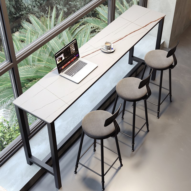 阳台吧台桌椅客厅靠墙桌子奶茶店高脚桌窗边酒吧长条岩板桌窄家用