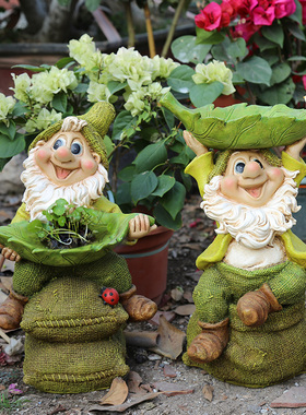 创意小矮人卡通雕塑摆件喂鸟器 户外花园 院子装饰 园艺庭院摆件