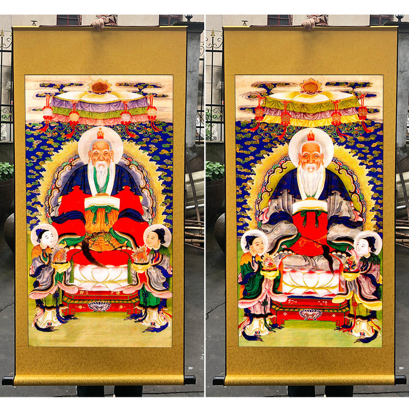 五方五老佛菩萨画像道家神像五帝卷轴画丝绸挂画人物客厅装饰包邮