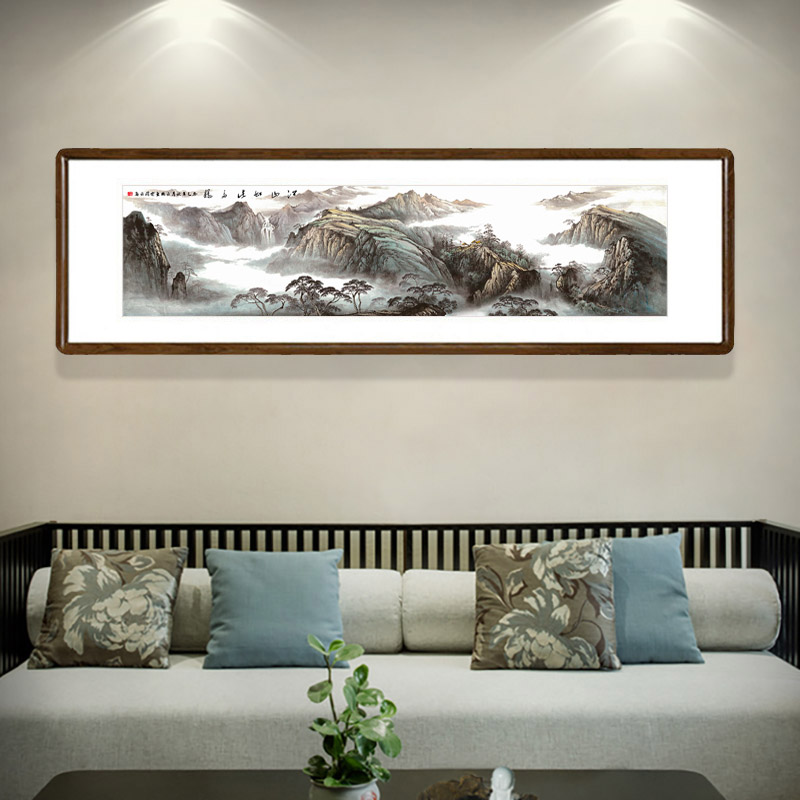 江山如此多娇国画山水画有框客厅背景墙装饰画书房办公室横版壁画
