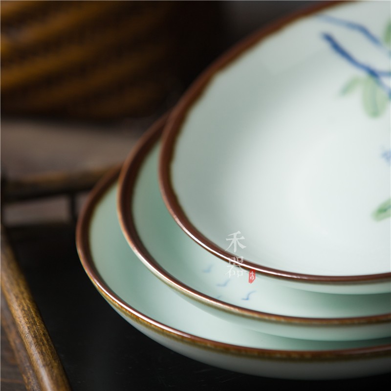 手绘小盘子景德镇高温餐饮具菜盘子果盘釉下彩高温烧制青花彩绘盘