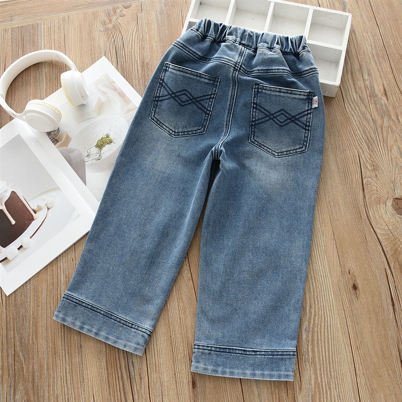 洋气童装2024秋款儿童女童弹力牛仔裤宝宝中大童阔腿直筒裤子休闲