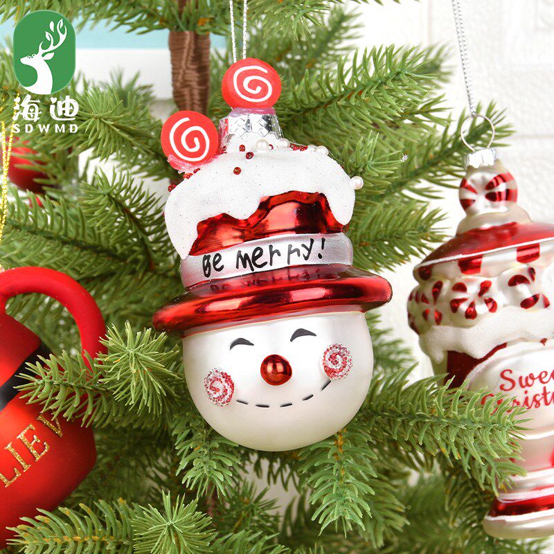 圣诞装饰用品玻璃彩绘球创意吊饰圣诞树场景布置雪人食物造型挂件