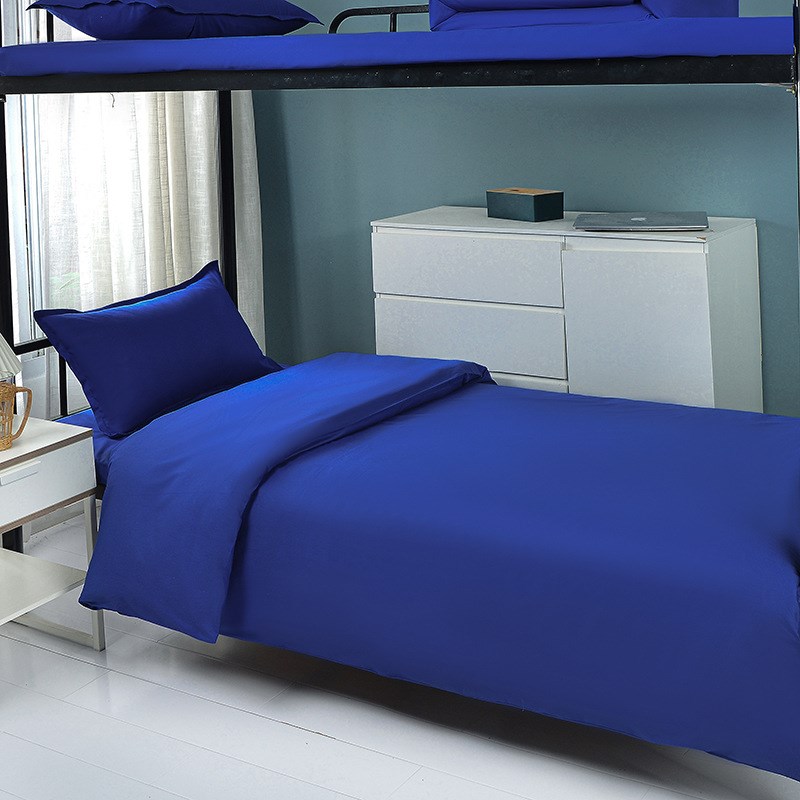 纯棉三件套深蓝宿舍被套床单全棉1.5m1.8m床四件套单位上下铺床品