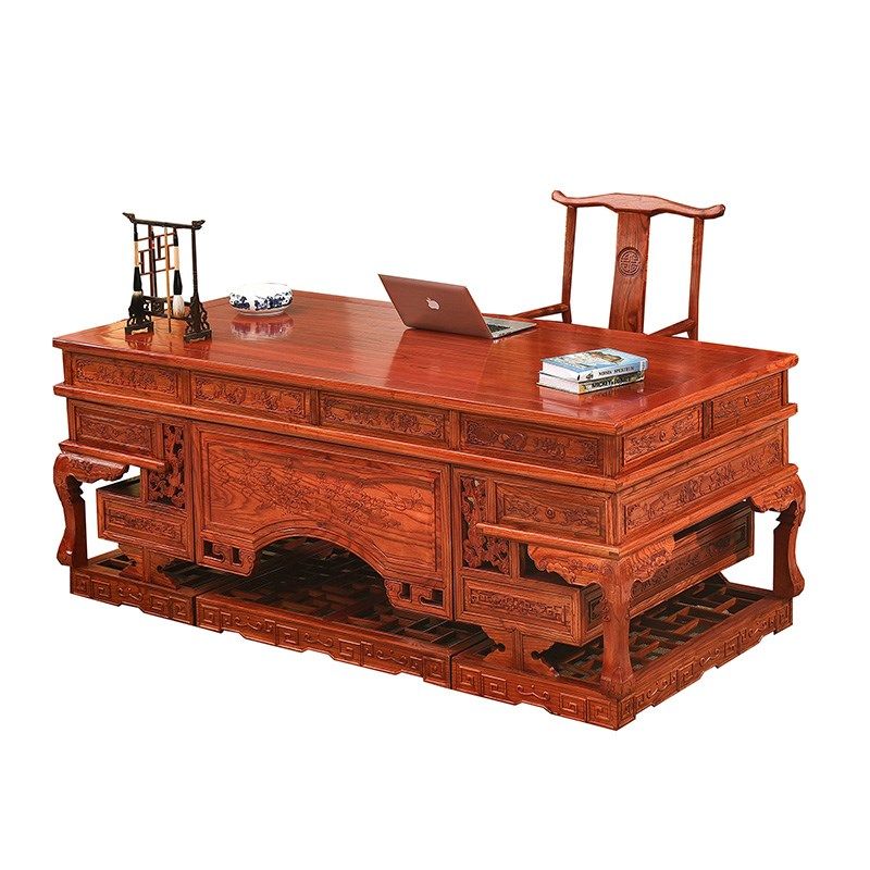 红花梨榆木办公桌电脑桌中式实木老板桌仿古写字台书房古典大班台