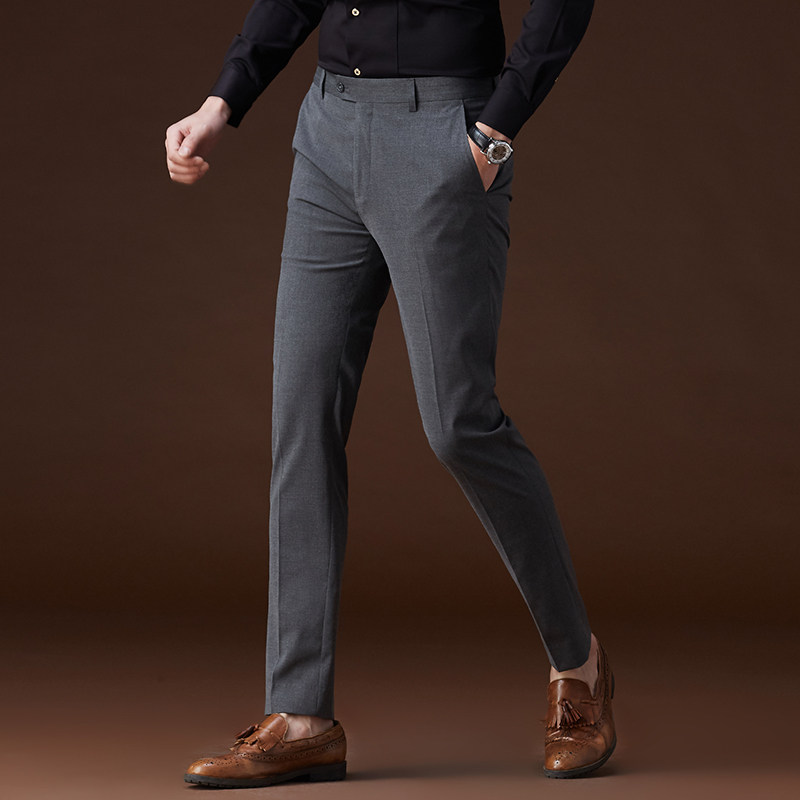 直筒西裤男士夏季商务正装修身灰色休闲免烫垂感上班薄款西装裤子