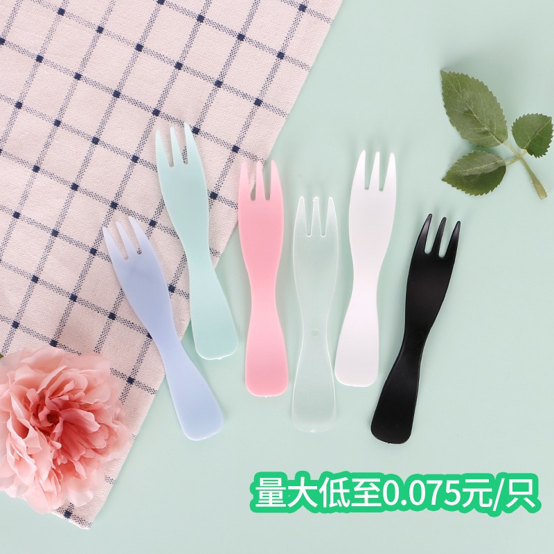 一次性甜品叉子单独包装生日蛋糕小叉子塑料叉水果叉波浪三齿叉