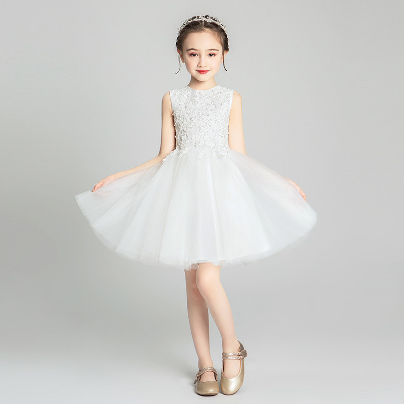 女童礼服公主裙洋气小女孩花童婚纱蓬蓬纱裙白色儿童钢琴演出服夏