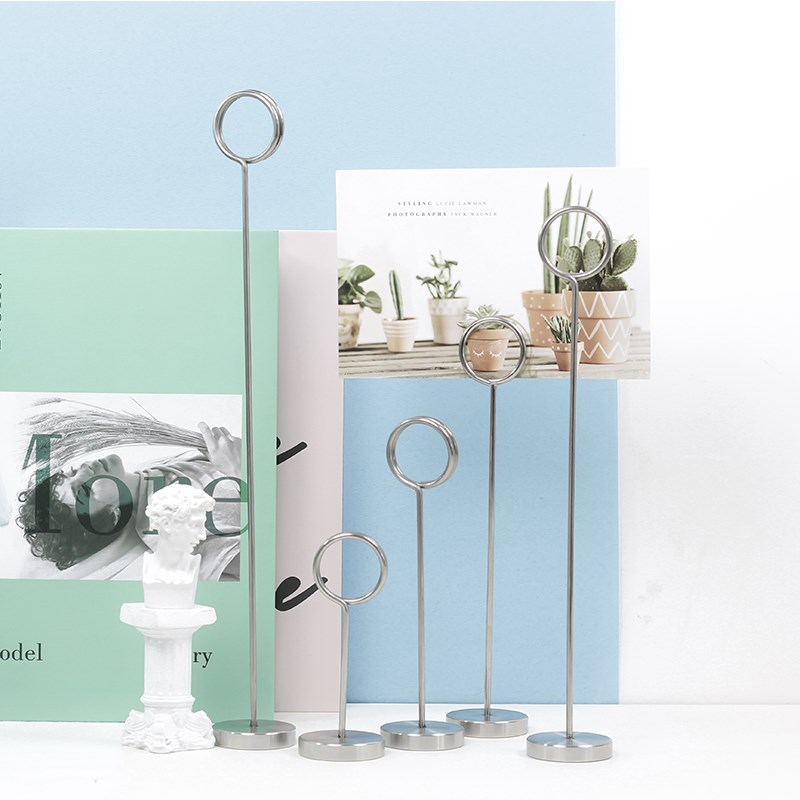 照片夹便签夹桌面金属不锈钢银色席位夹创意圆环底座可立式名片夹