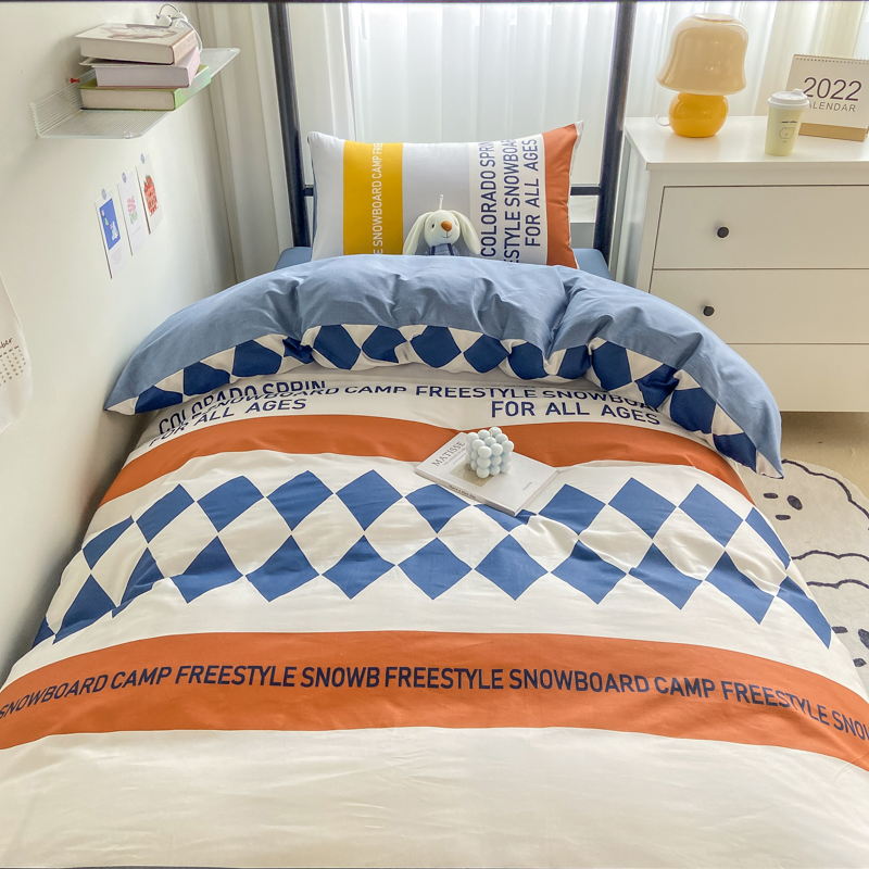 北欧风纯棉学生宿舍三件套全棉寝室上下铺被套床单床垫全套六件套