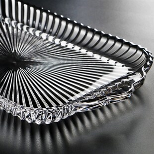 欧式水晶玻璃长方形托盘 水果盘创意刻花茶几 水杯盘瓜果盘干果盘