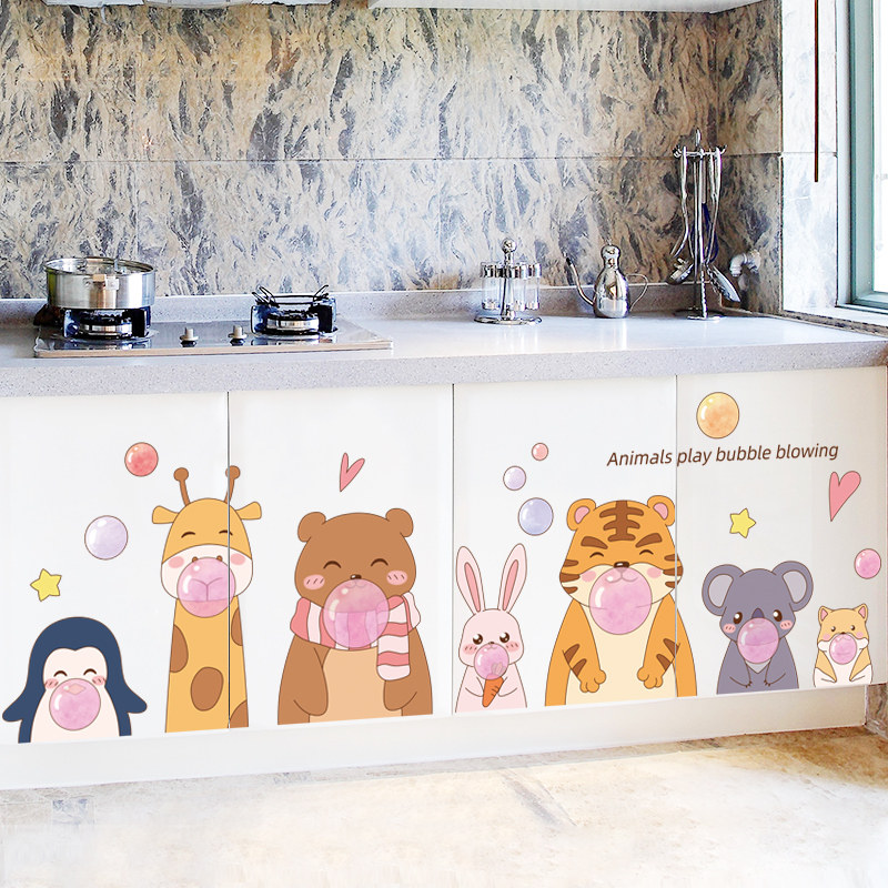 厨房墙壁装饰墙贴画橱柜改造面板柜门翻新贴纸防水自粘创意小图案