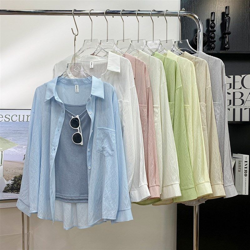 法式清新长袖防晒衬衫两件套女夏宽松休闲麻棉吊带配暗条纹理衬衣,女装/女士精品,衬衫,淘宝优惠券,粉丝福利购,淘宝优惠卷