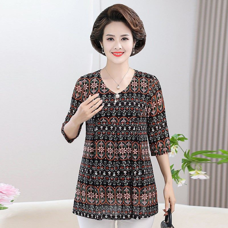 中老年人女装加肥加大码宽松特体薄上衣肥胖妈妈春夏装短袖t恤衫