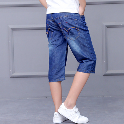 儿童七分裤男童中裤夏薄款牛仔短裤14胖15岁男孩裤子10宽松中大童