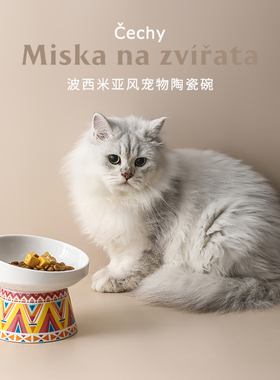 Pans保护颈椎斜口高脚猫碗陶瓷猫粮碗猫咪食盆饭盆宠物用品单碗