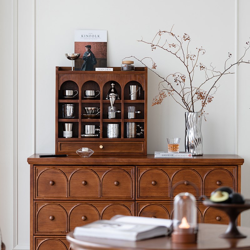 homechoice复古实木杯架简约杯子置物架客厅桌面展示架多宝格子架