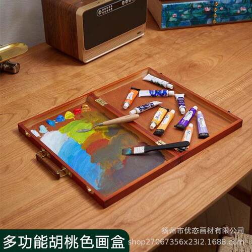 复古专业油画调色盒木制手提学生写生美术专用手提油画画箱写生盒