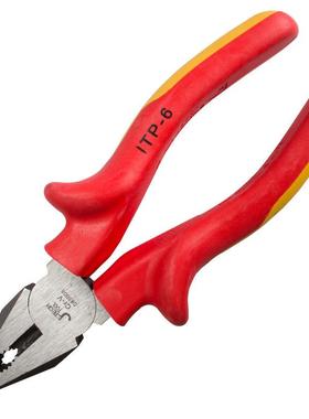 捷科ITP-6高压绝缘钢丝钳电工钳老虎钳子平口钳剪钢丝铬钒钢6英寸
