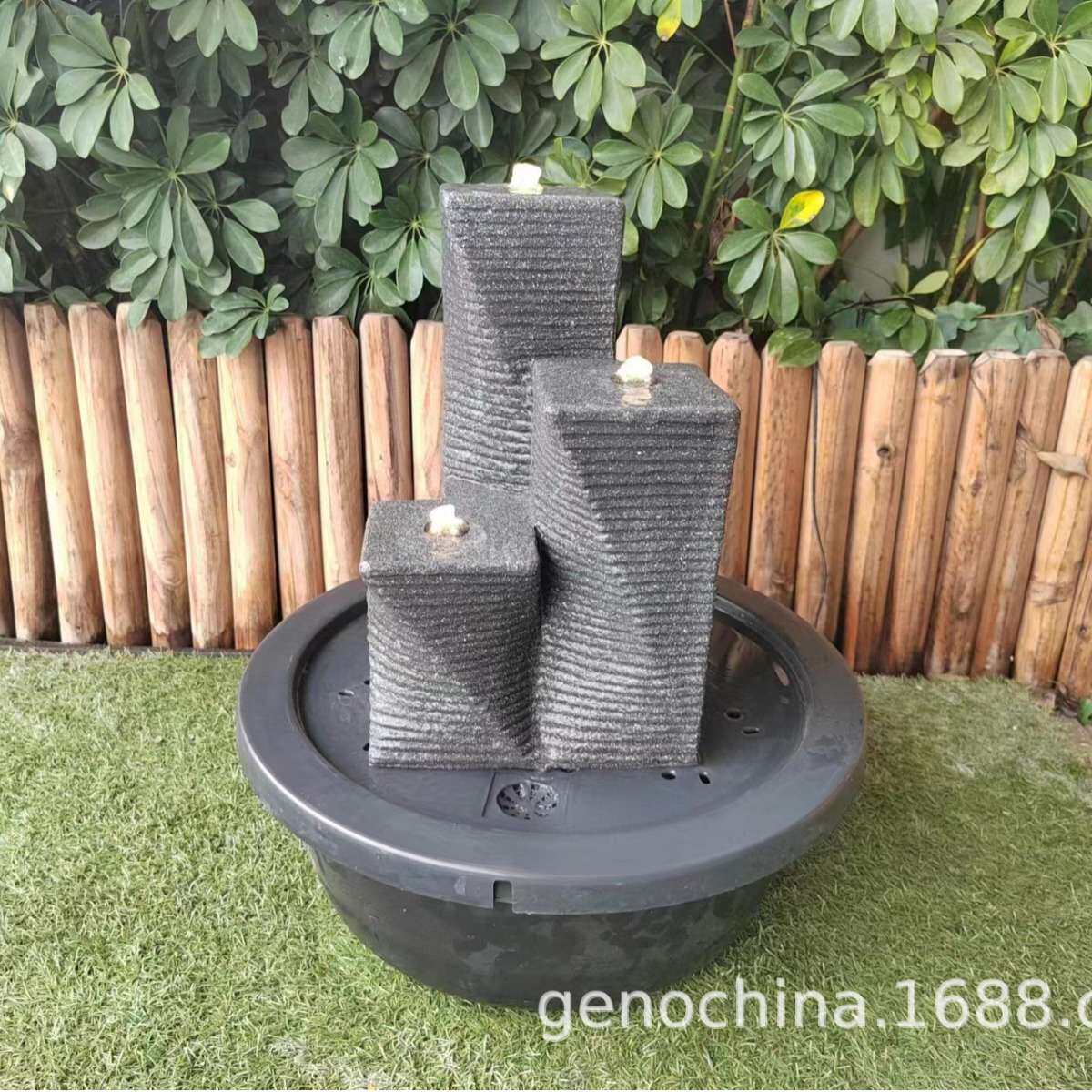 创新庭院园林家庭旋转三柱喷泉配圆形的塑料底盆流水景观户外-5