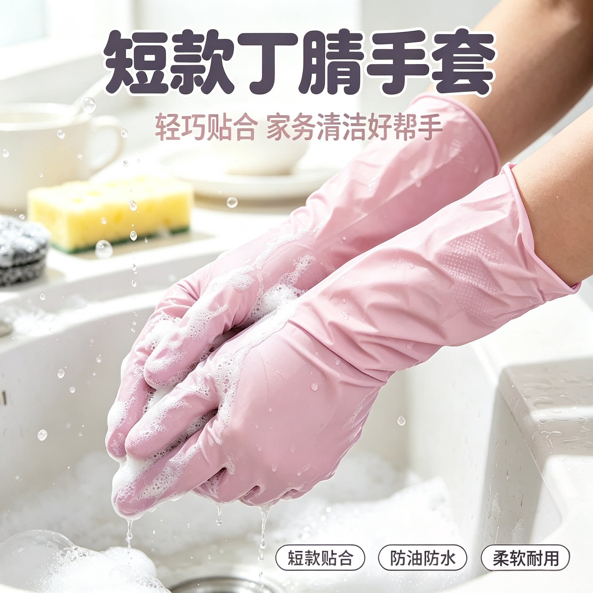 丁腈家务手套洗碗专用耐用厨房清洁一次性食品级短款柔软防油防水