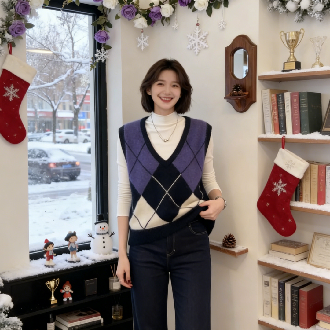 玉美雅【旗舰精选套装】秋冬轻奢精致格纹马甲+半高领长袖内搭,女装/女士精品,时尚套装,淘宝优惠券,粉丝福利购,淘宝优惠卷