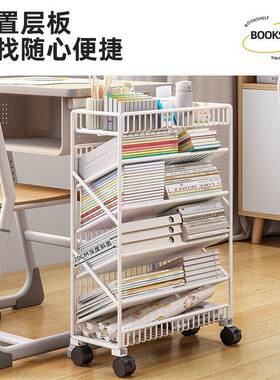 可移书动桌边收纳小书架教FWR室课桌旁架学生学习本带轮置物架阅