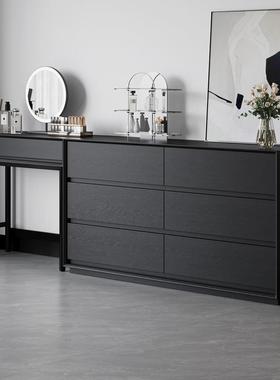 M&现简约FSN黑色木六八斗柜组代合简极卧室客厅储物收纳床实尾抽