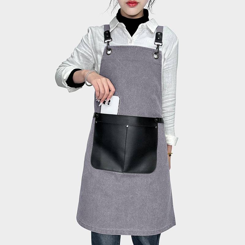 亚马逊时尚牛仔帆布可调节围裙跨境男理发纹身师女美甲工作服围裙
