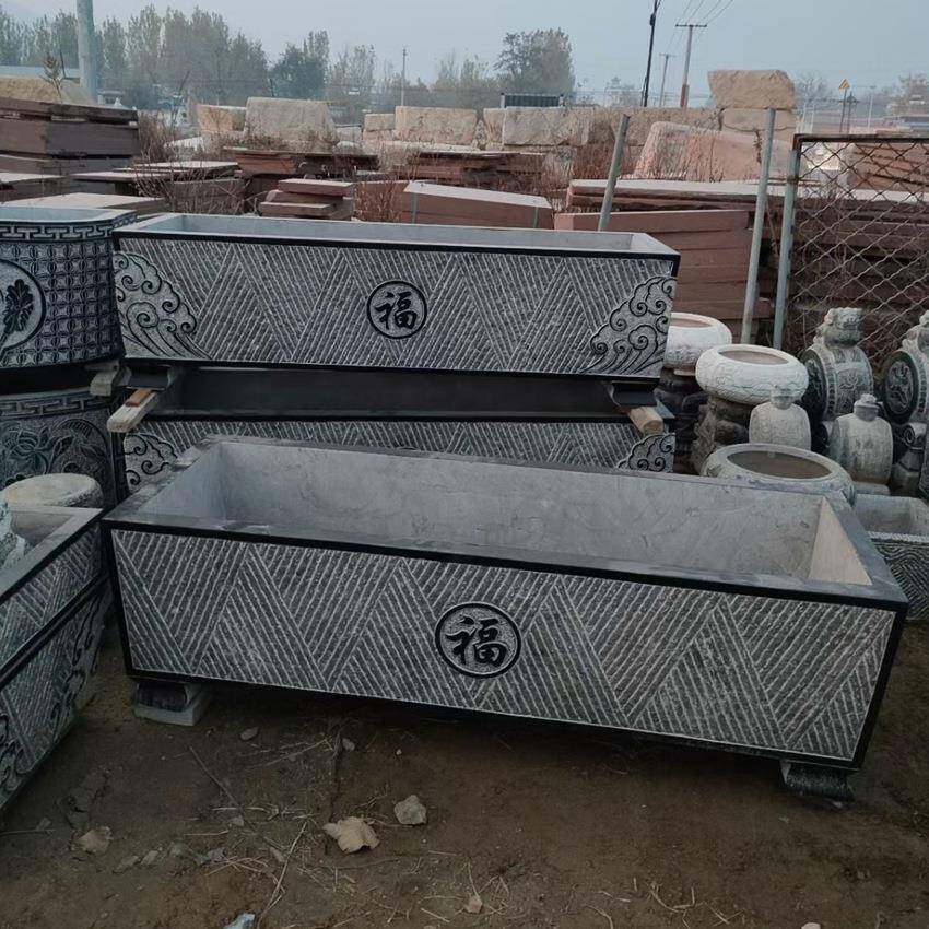 青石鱼缸聚方形仿古大739石荷花庭院水养鱼财蓄雕花石理头槽子