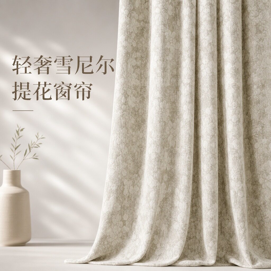 窗帘布轻奢棉麻色织提花雪尼尔遮光防晒小清新田园花卉风格窗帘