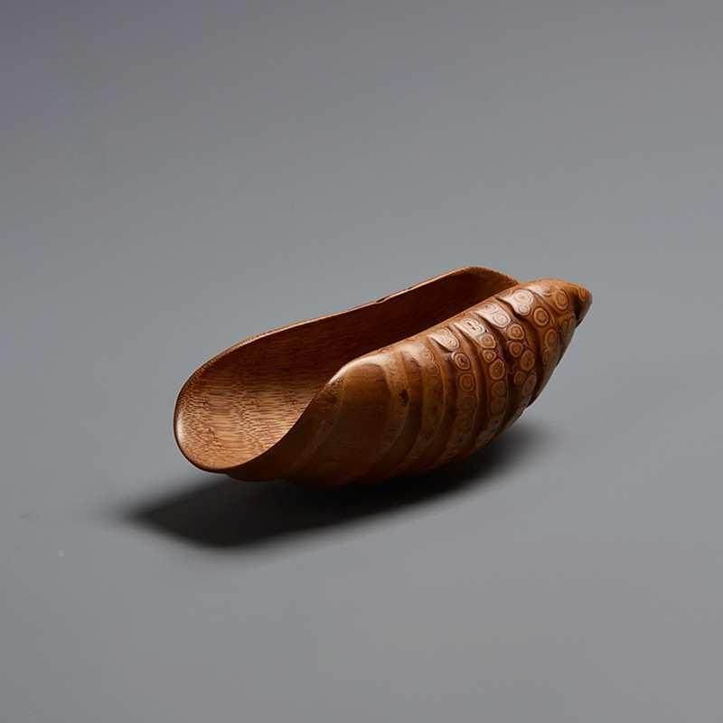 精磨卷叶形老竹茶根茶则手工文老竹F87T8HTM荷竹赏茶则茶荷茶玩道